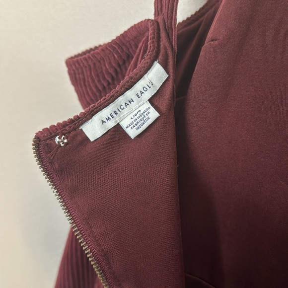American Eagle Burgundy Corduroy Overall Mini Dress Size L w/ Adjustable Straps - Picture 8 of 9